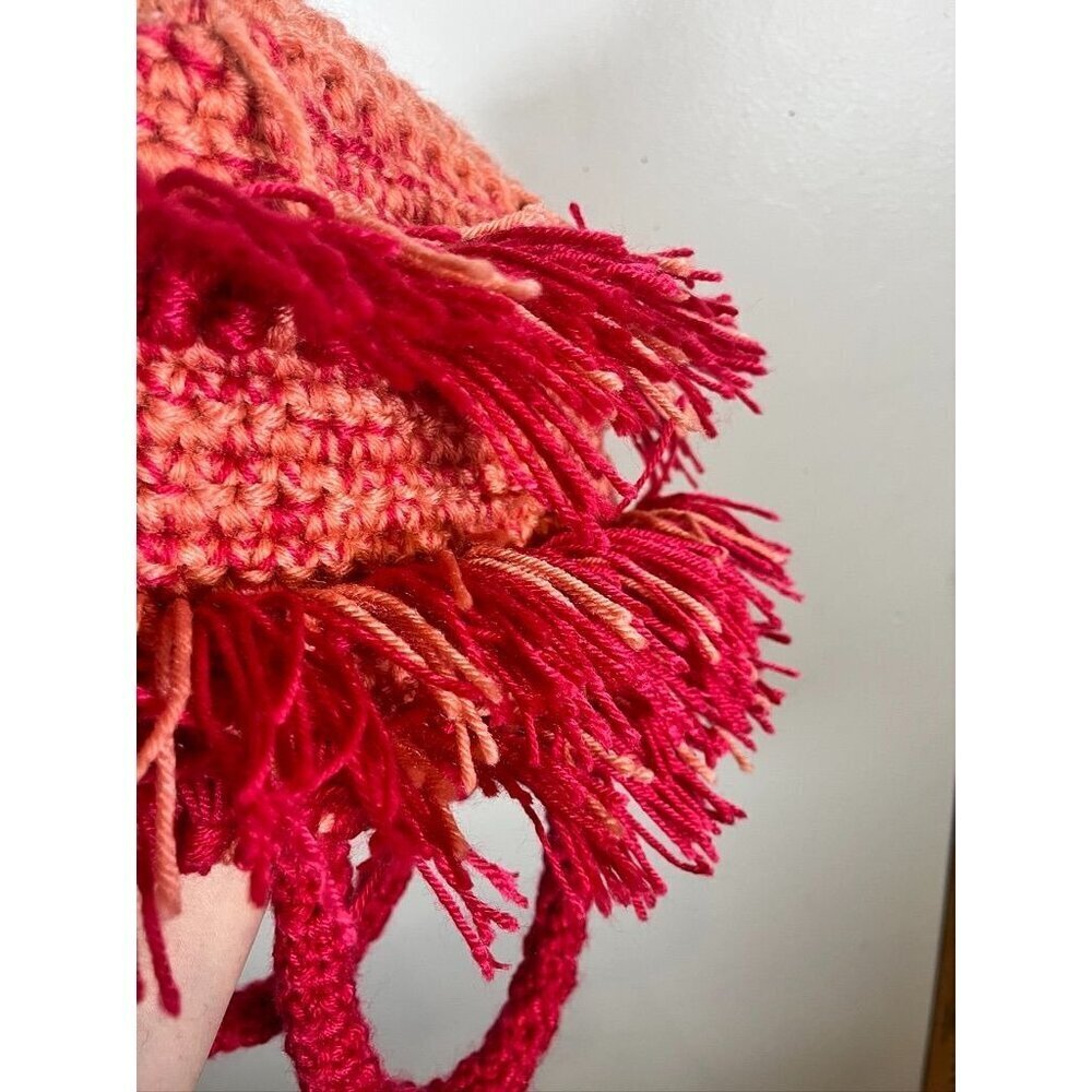 Handmade Crocheted Fringe Bag Pink S Fringe Retro Boho HIppie Indie Folk Artsy - Picture 9 of 10
